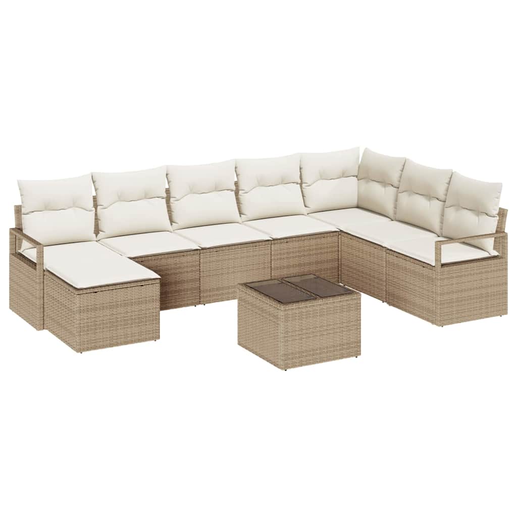 Ensemble de Canapés avec coussin 9 pcs Beige polyrotin