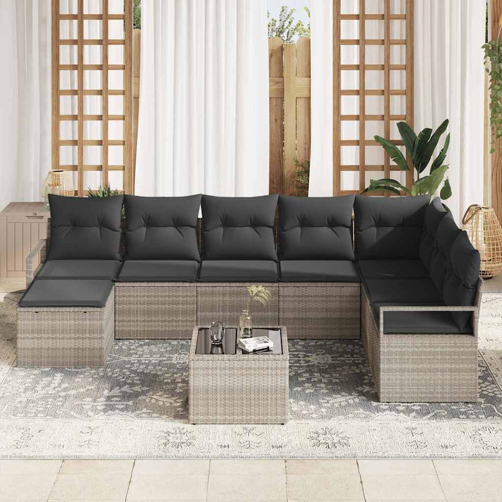 Ensemble de Canapés avec coussin 9 pcs Gris clair polyrotin