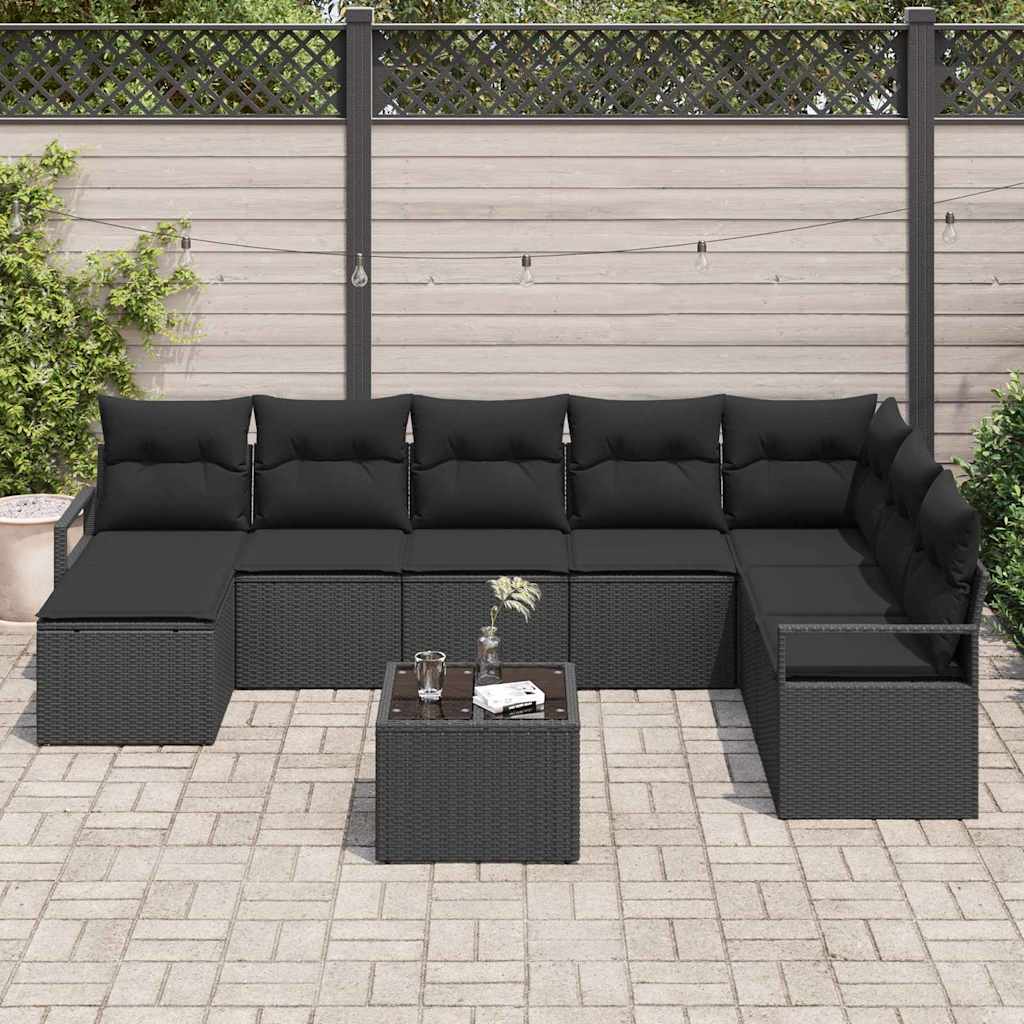 Ensemble de Canapés avec coussin 9 pcs Noir polyrotin