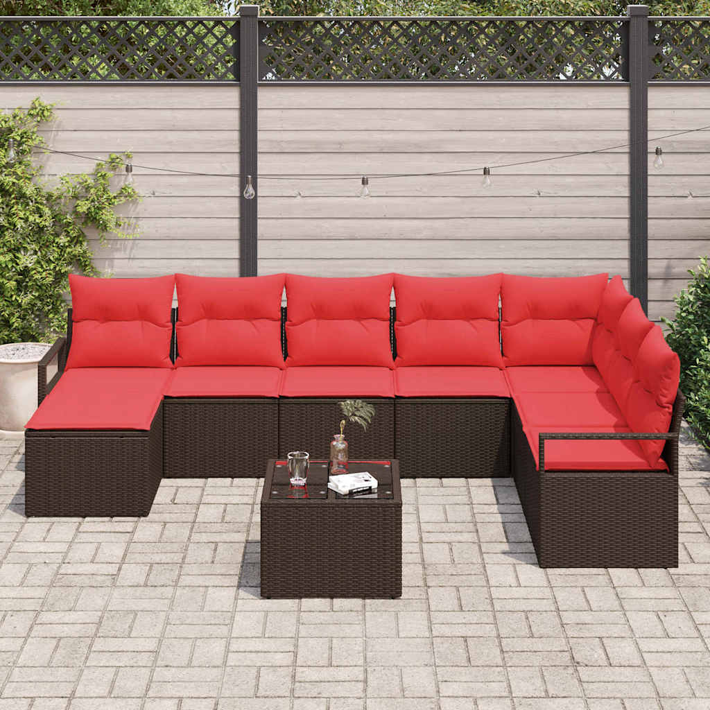 Ensemble de Canapés avec coussin 9 pcs Marron polyrotin