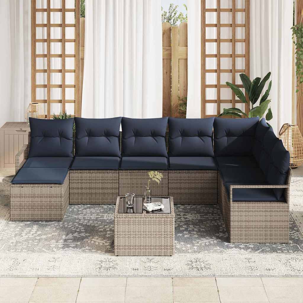 Ensemble de Canapés avec coussin 9 pcs Gris polyrotin