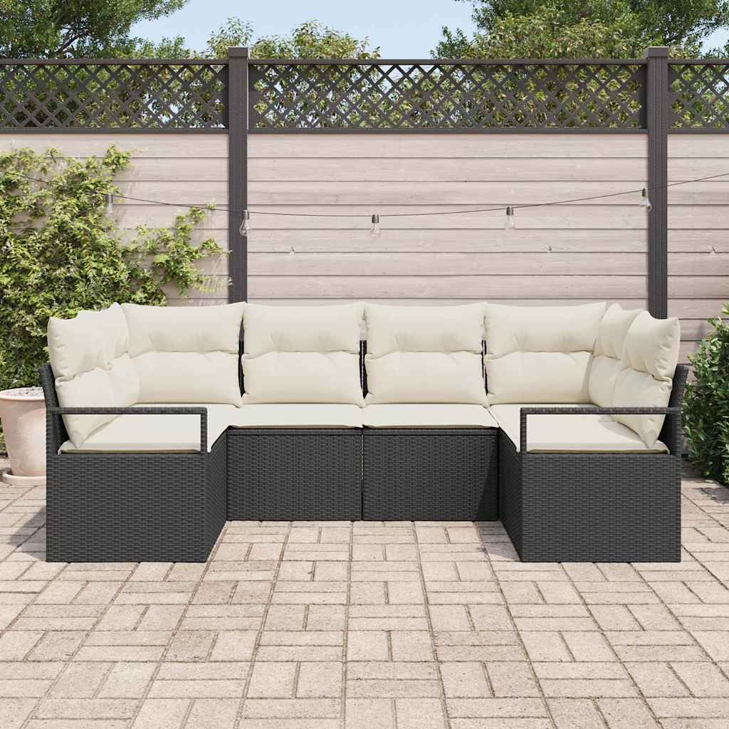 Ensemble de Canapés avec coussin 6 pcs Noir polyrotin