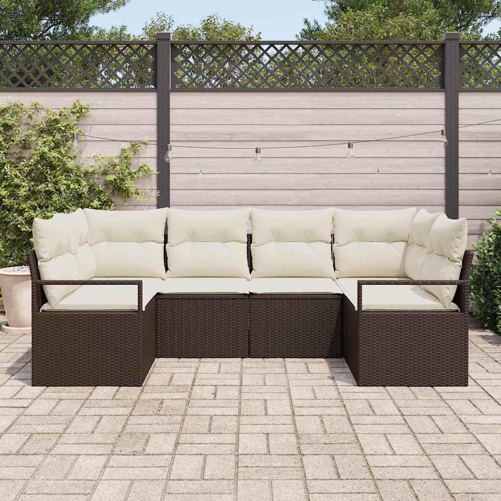 Ensemble de Canapés avec coussin 6 pcs Marron polyrotin