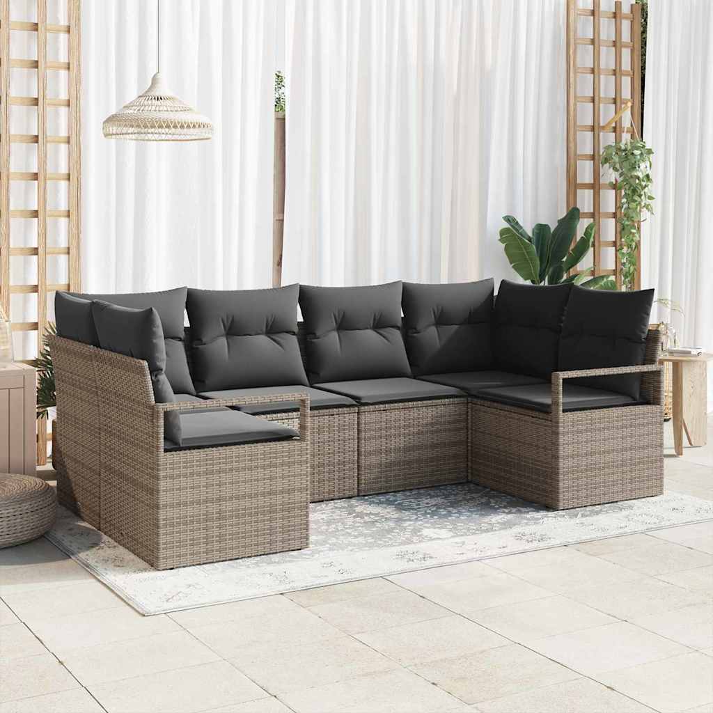 Ensemble de Canapés avec coussin 6 pcs Gris polyrotin