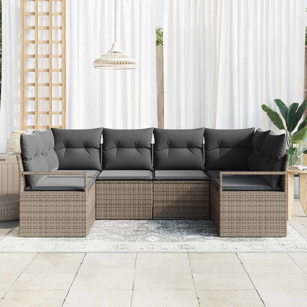 Ensemble de Canapés avec coussin 6 pcs Gris polyrotin