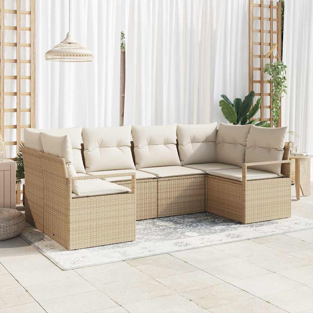 Ensemble de Canapés avec coussin 6 pcs Beige polyrotin