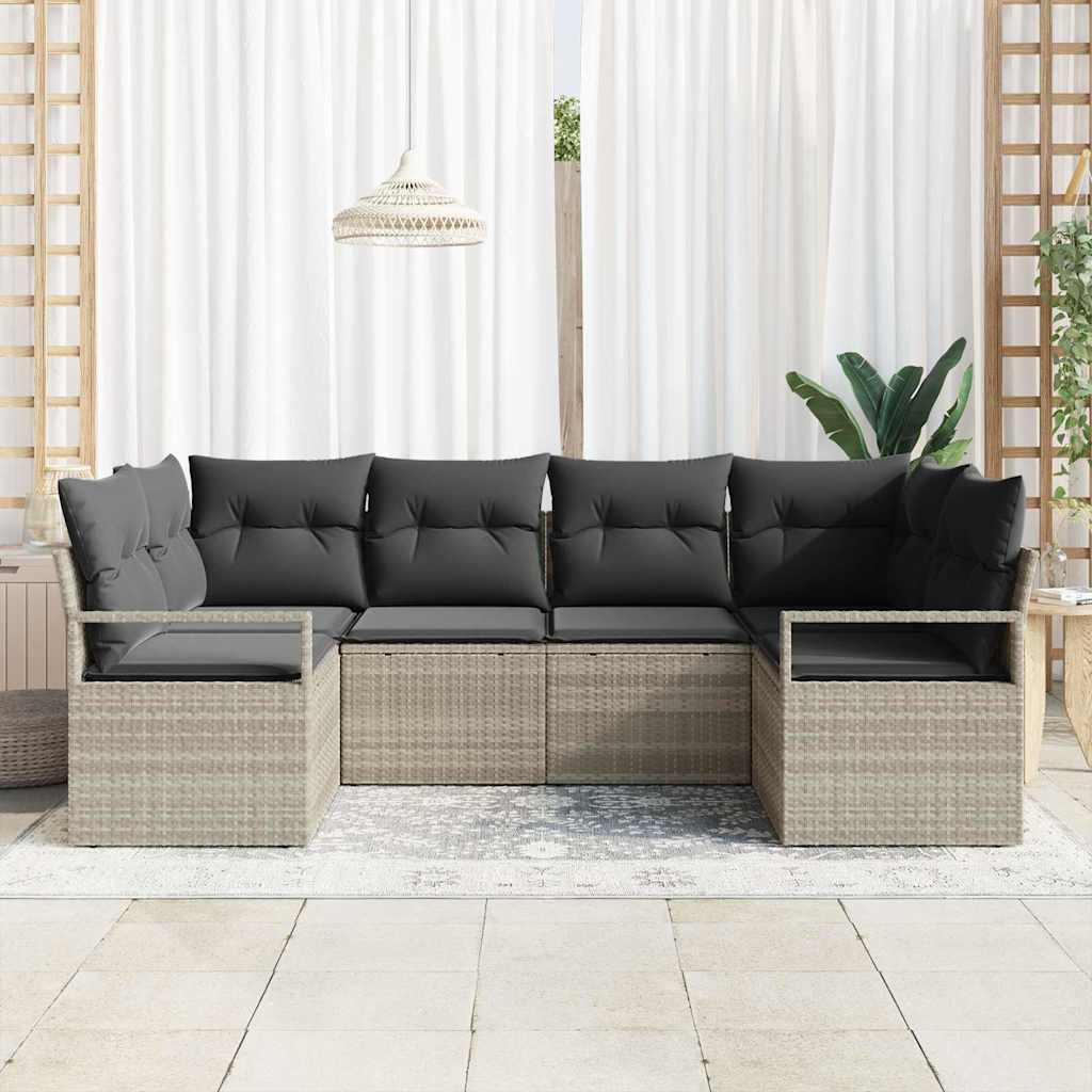 Ensemble de Canapés avec coussin 6 pcs Gris clair polyrotin