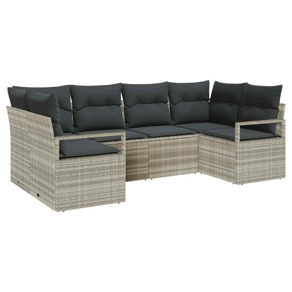 Ensemble de Canapés avec coussin 6 pcs Gris clair polyrotin