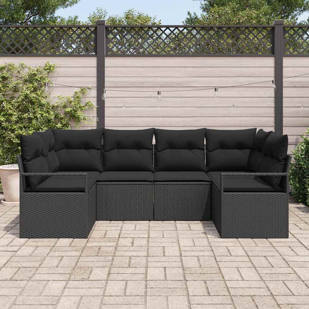 Ensemble de Canapés avec coussin 6 pcs Noir polyrotin