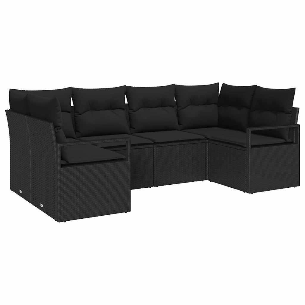 Ensemble de Canapés avec coussin 6 pcs Noir polyrotin