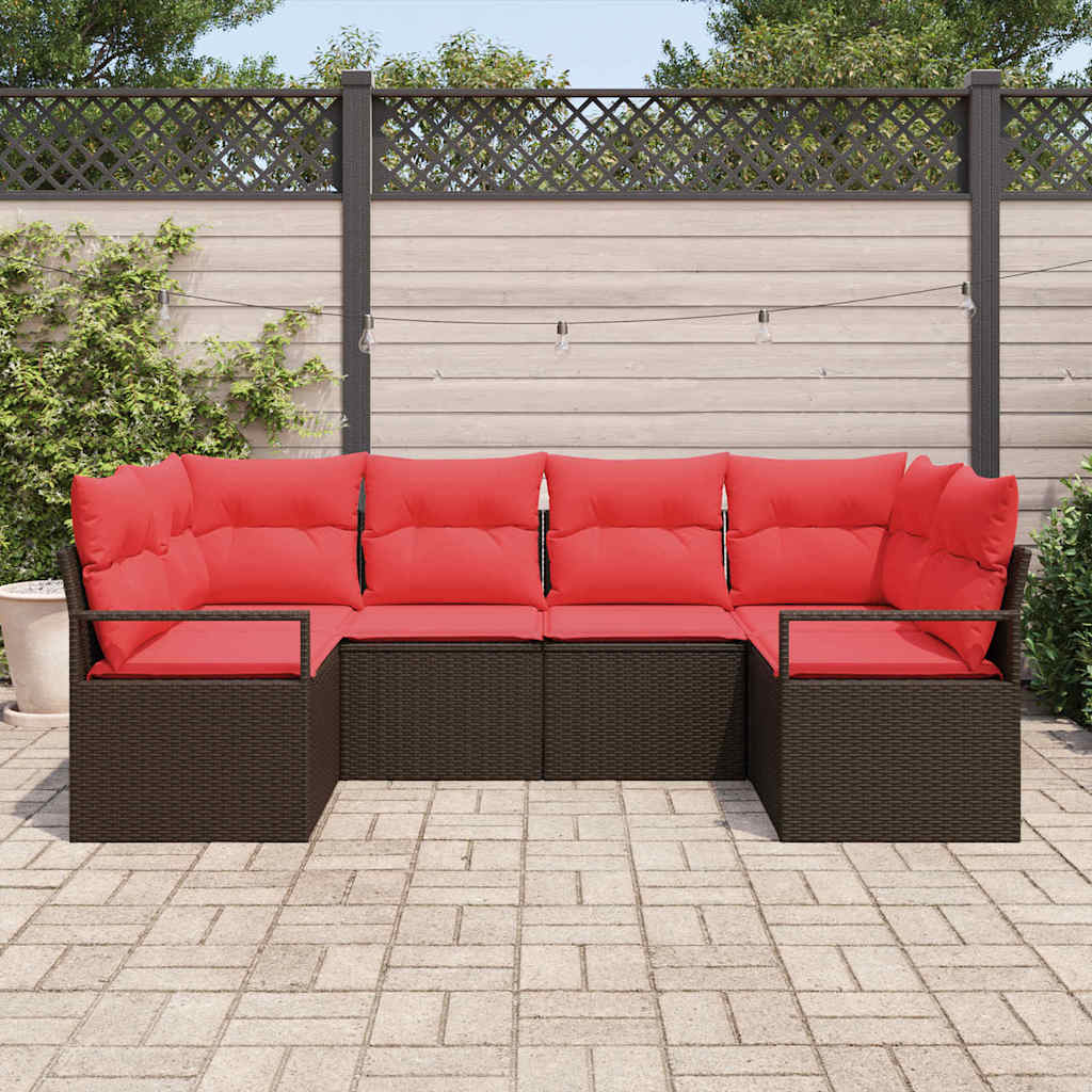 Ensemble de Canapés avec coussin 6 pcs Marron Poly Rattan