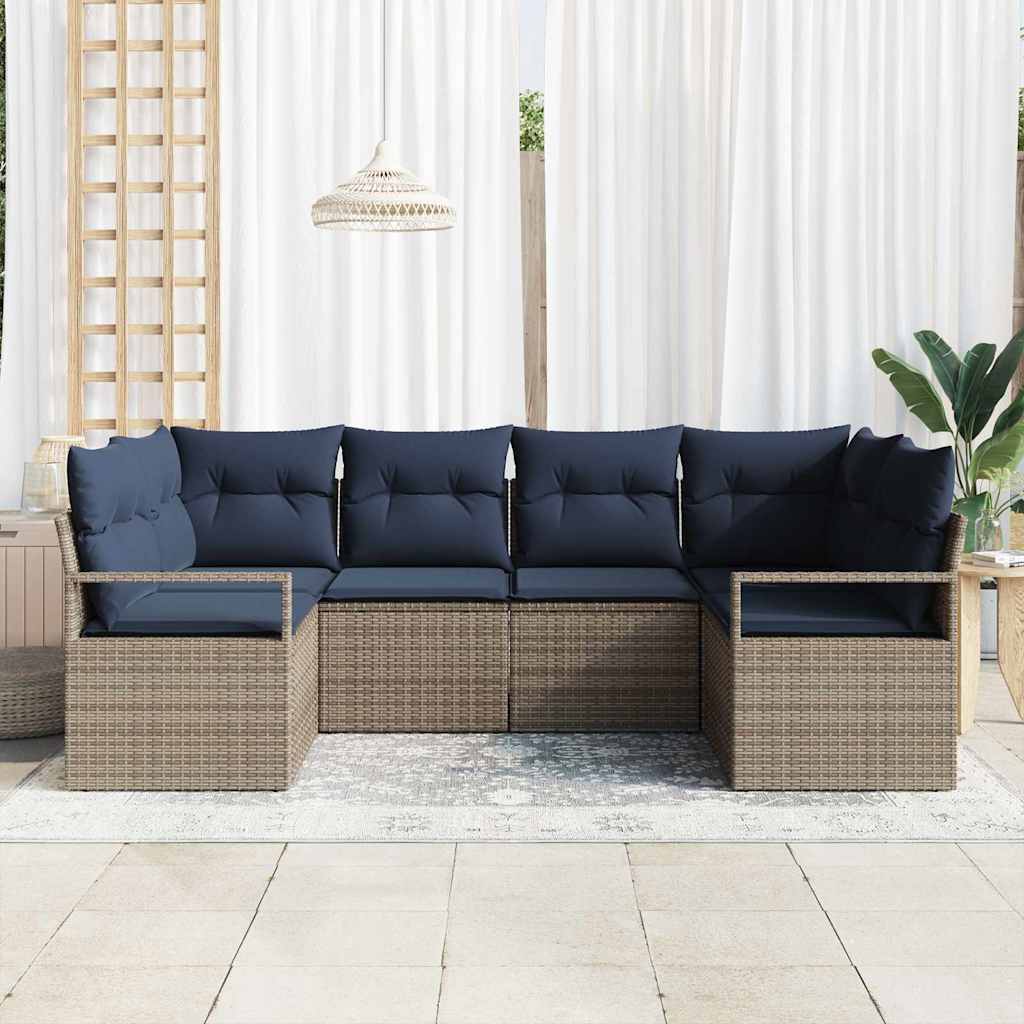 Ensemble de Canapés avec coussin 6 pcs Gris Poly Rattan