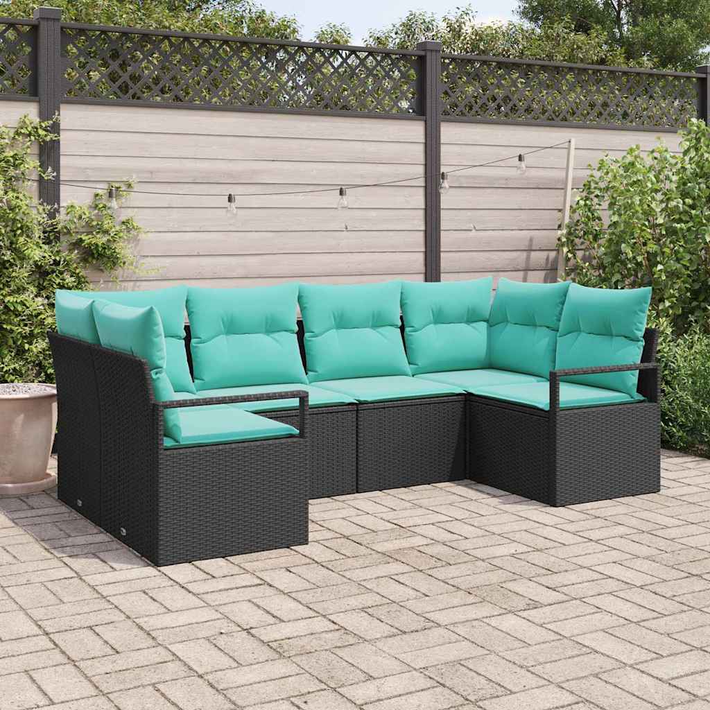 Ensemble de Canapés avec coussin 6 pcs Noir Poly Rattan