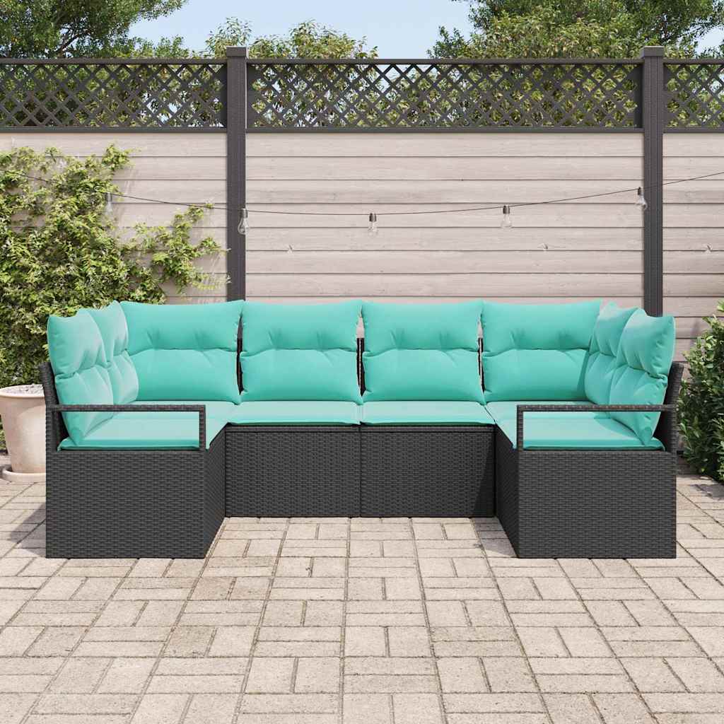 Ensemble de Canapés avec coussin 6 pcs Noir Poly Rattan