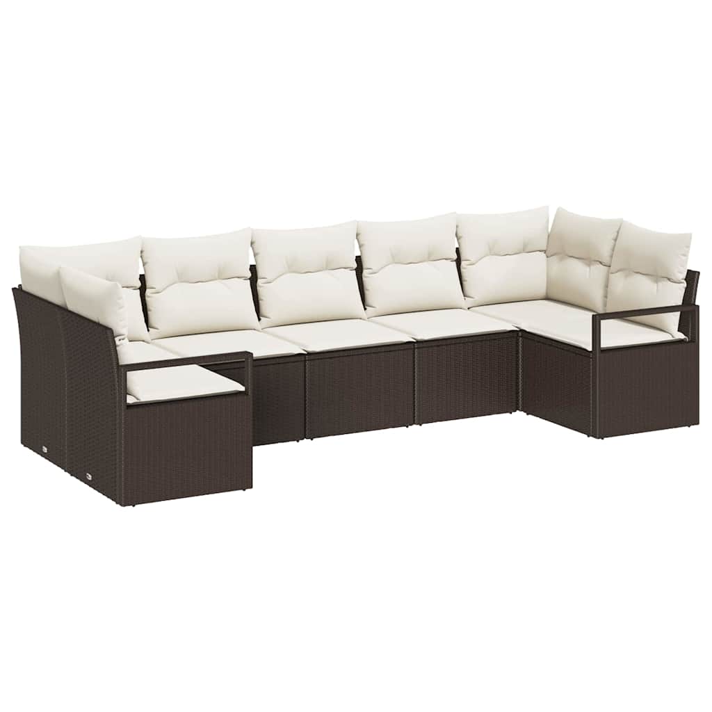 Ensemble de Canapés avec coussin 7 pcs Marron polyrotin