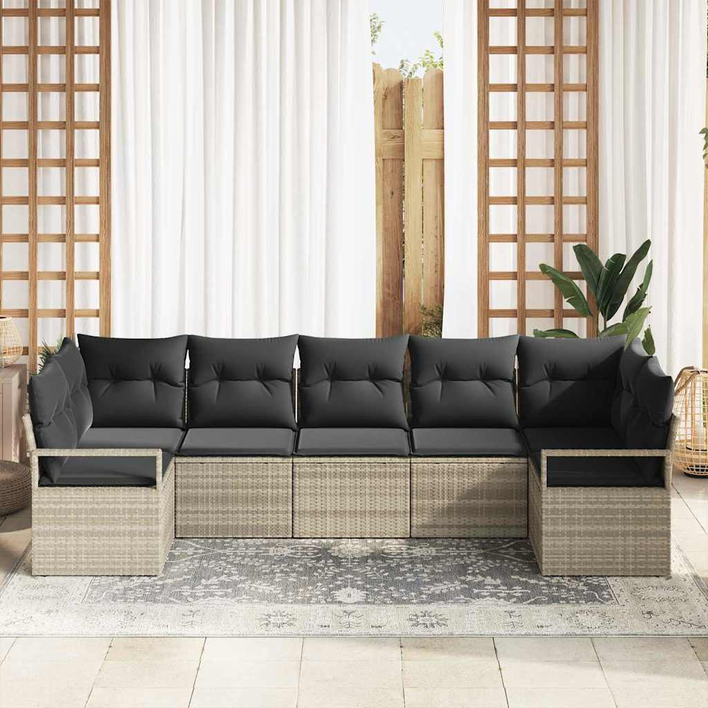 Ensemble de Canapés avec coussin 7 pcs Gris clair polyrotin