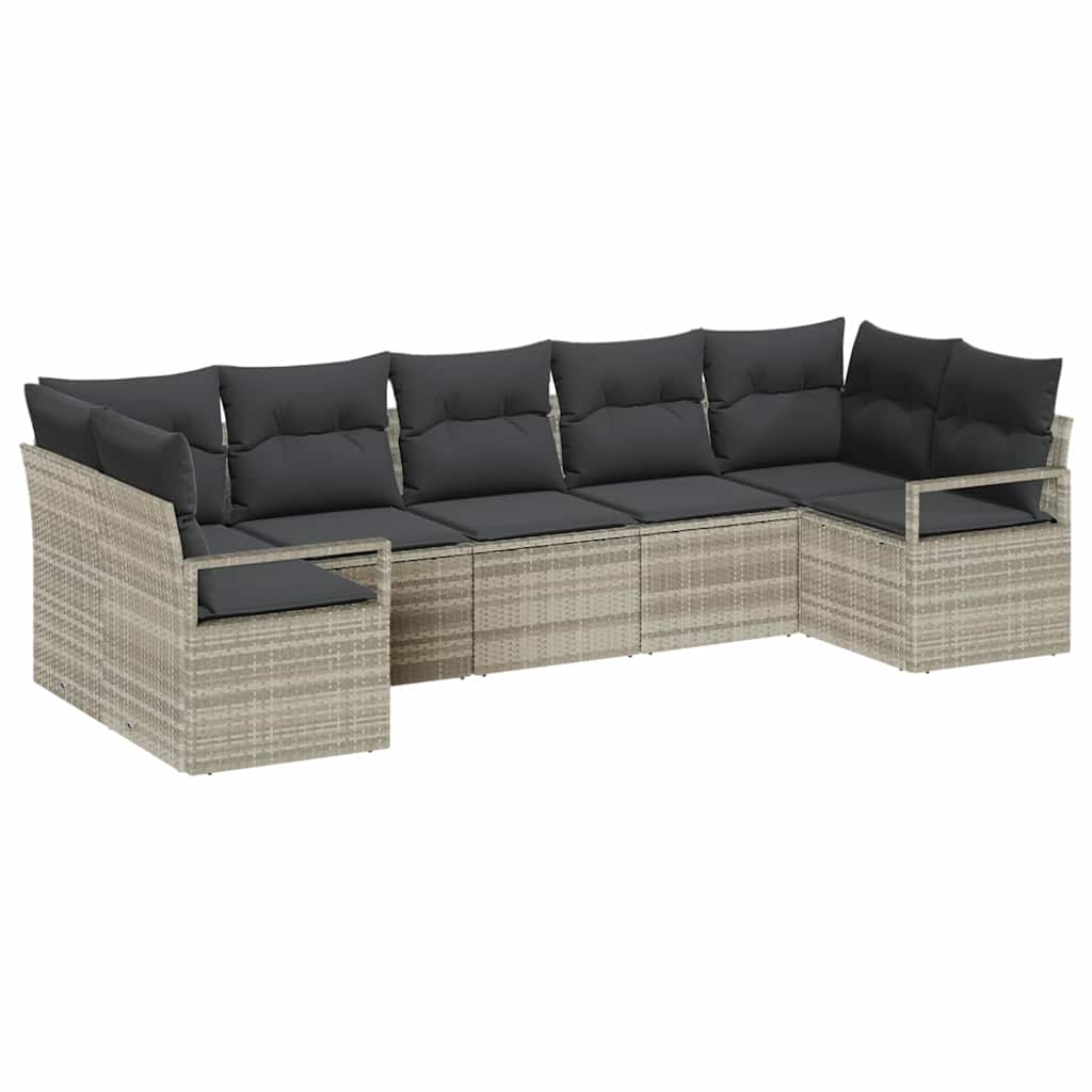 Ensemble de Canapés avec coussin 7 pcs Gris clair polyrotin
