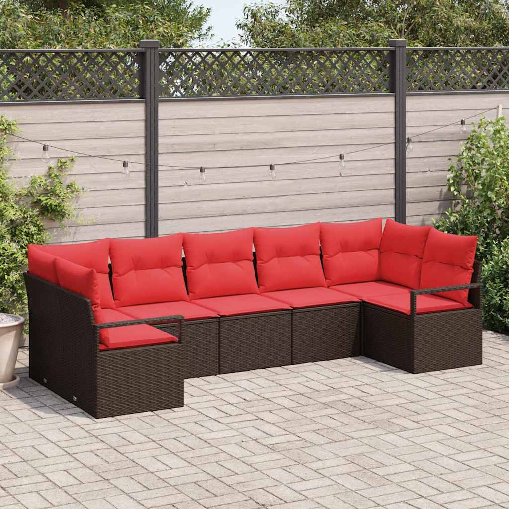 Ensemble de Canapés avec coussin 7 pcs Marron polyrotin