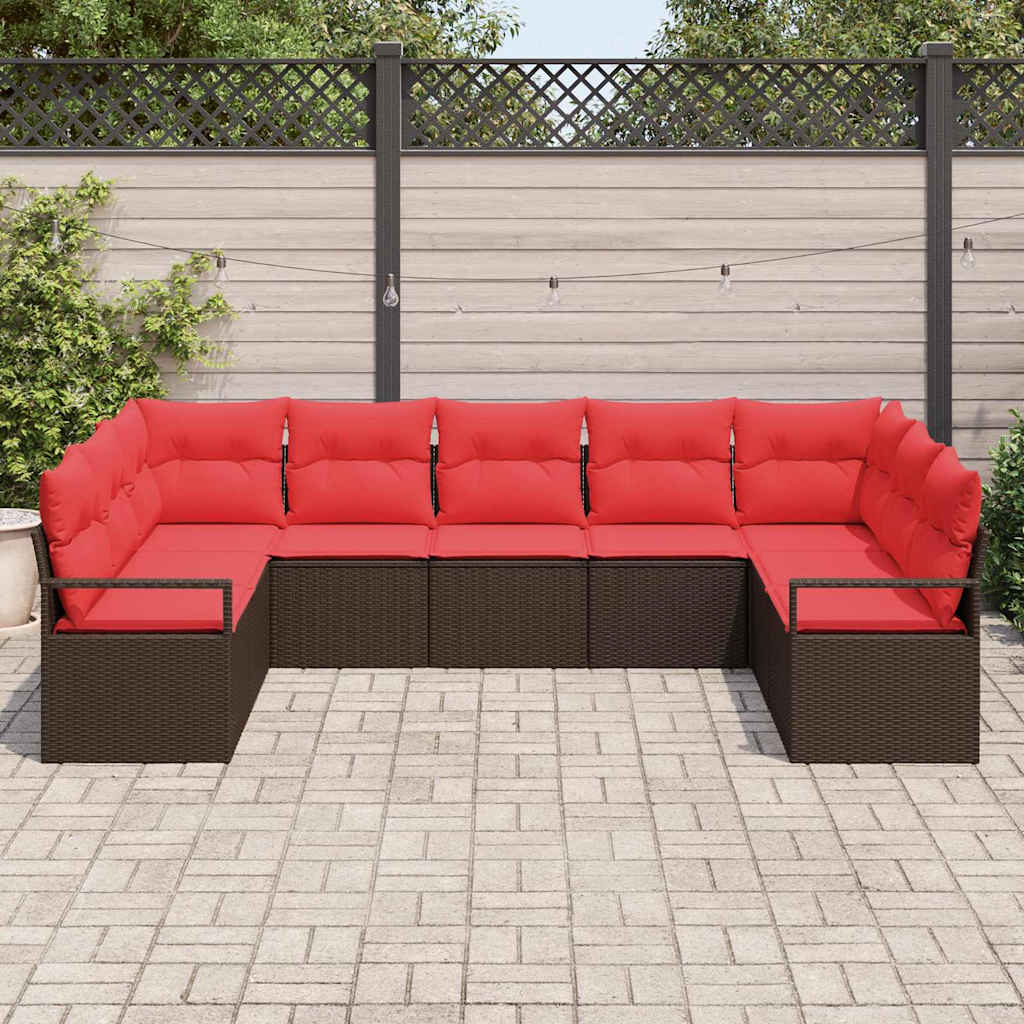 Ensemble de Canapés avec coussin 7 pcs Marron polyrotin