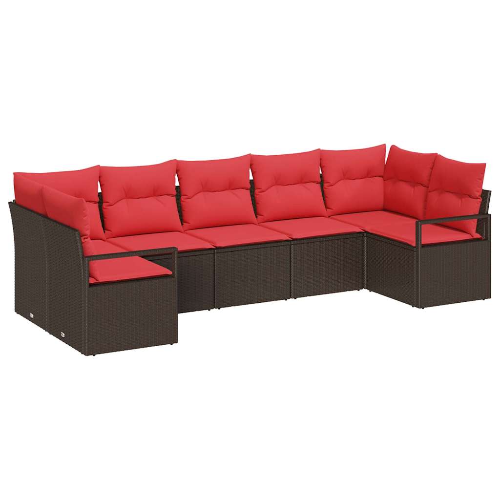 Ensemble de Canapés avec coussin 7 pcs Marron polyrotin