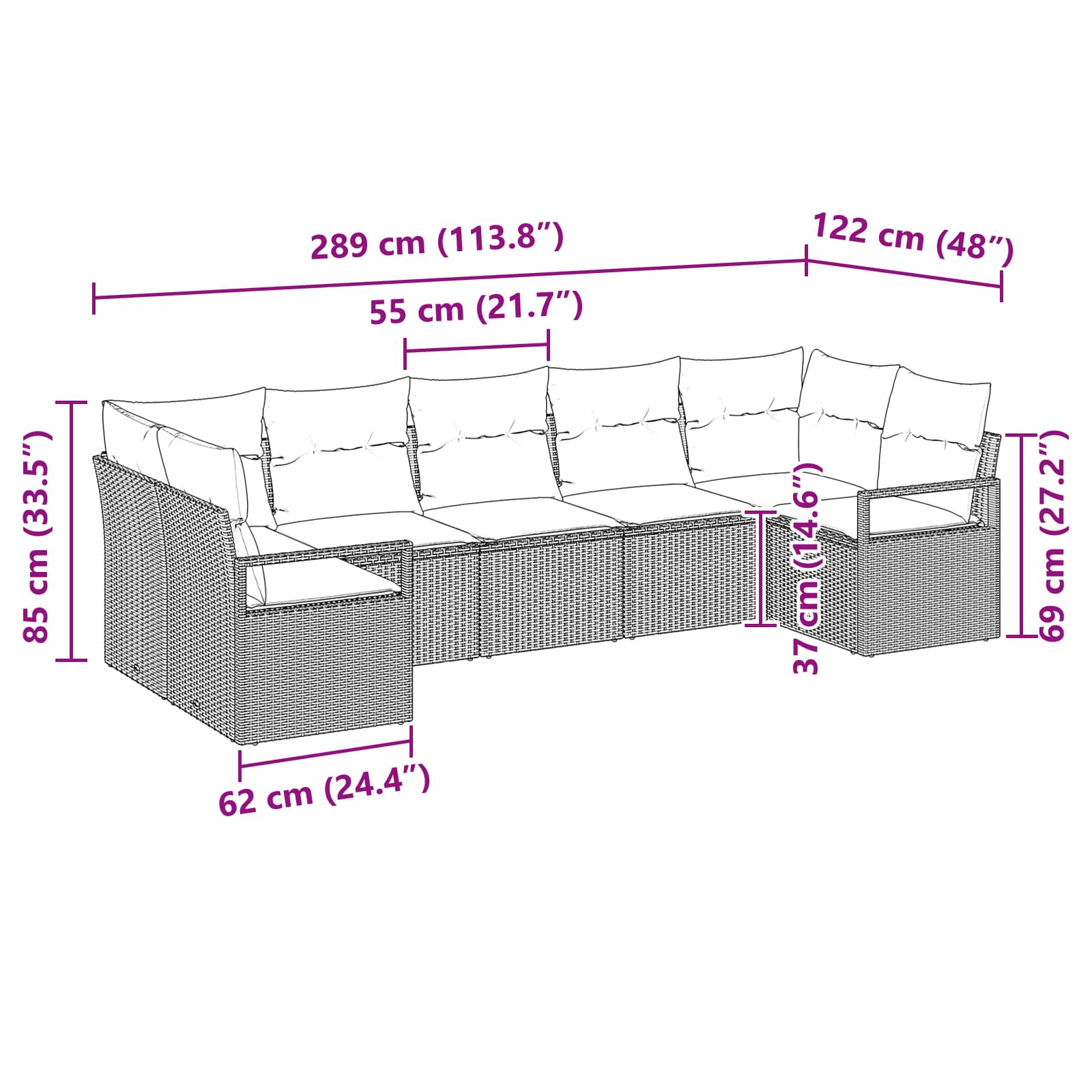 Ensemble de Canapés avec coussin 7 pcs Marron polyrotin