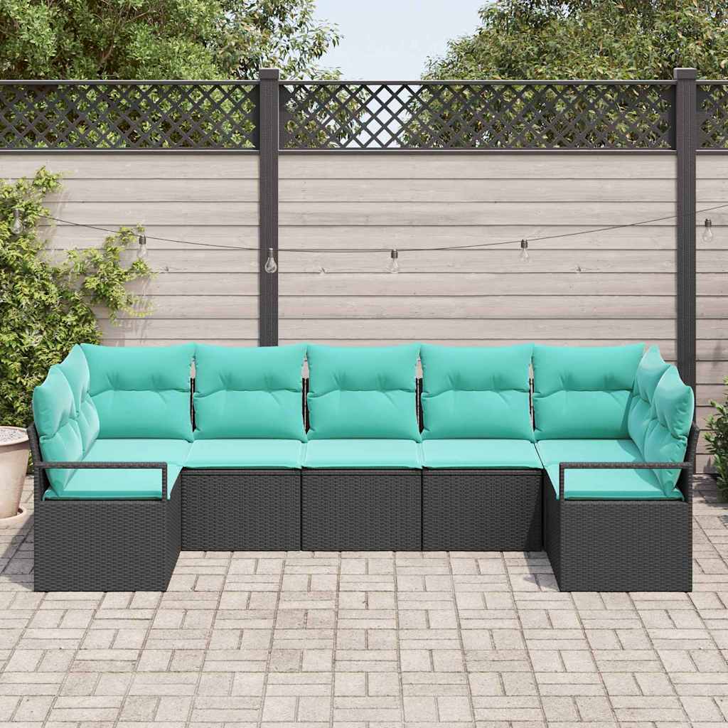 Ensemble de Canapés avec coussin 7 pcs Noir polyrotin