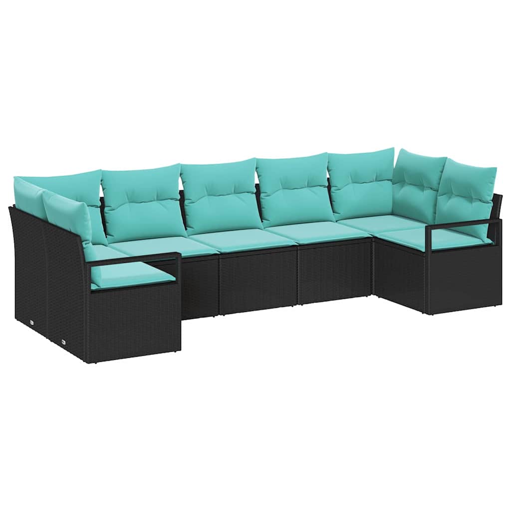 Ensemble de Canapés avec coussin 7 pcs Noir polyrotin