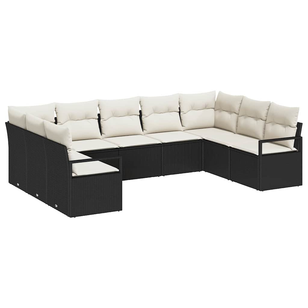 Ensemble de Canapés avec coussin 9 pcs Noir polyrotin