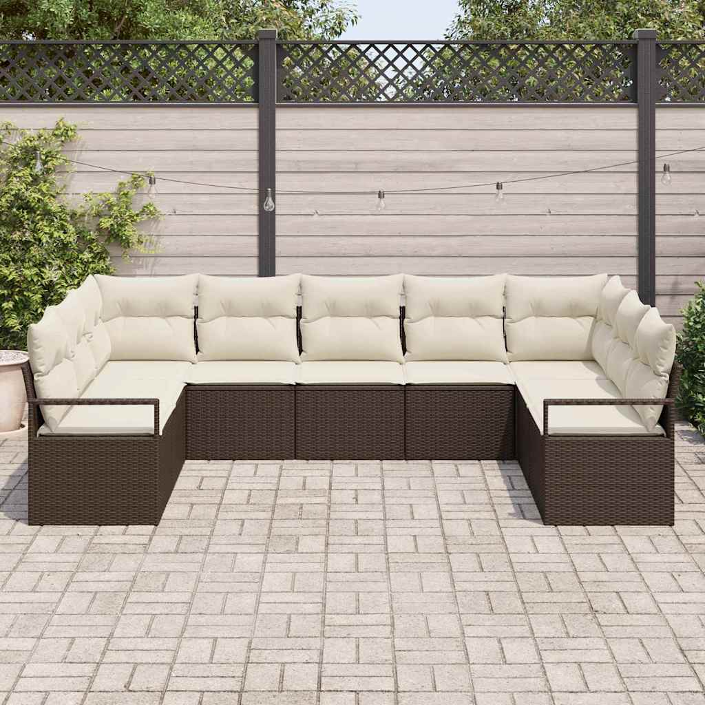 Ensemble de Canapés avec coussin 9 pcs Marron polyrotin