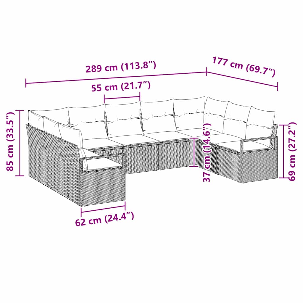 Ensemble de Canapés avec coussin 9 pcs Marron polyrotin
