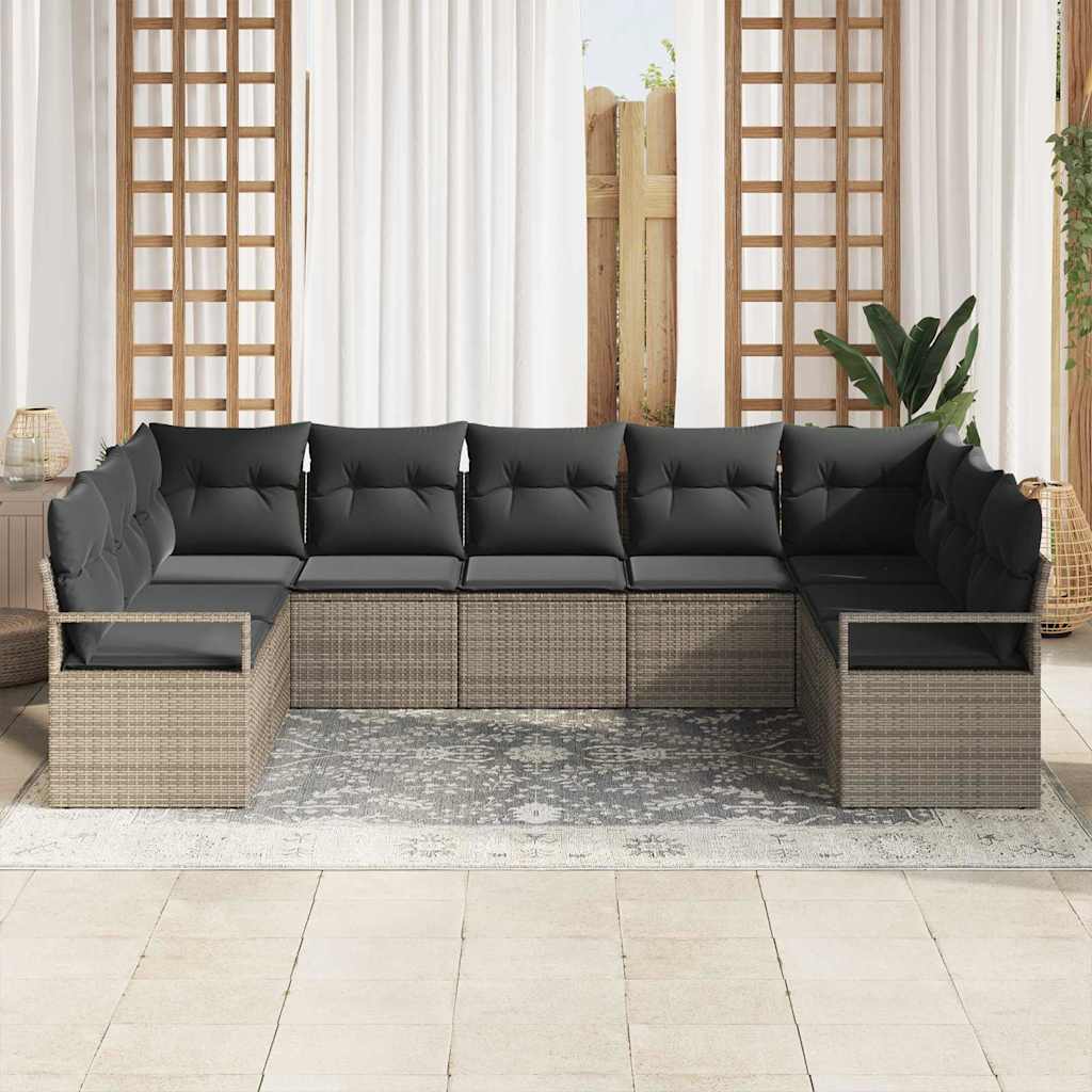 Ensemble de Canapés avec coussin 9 pcs Gris polyrotin