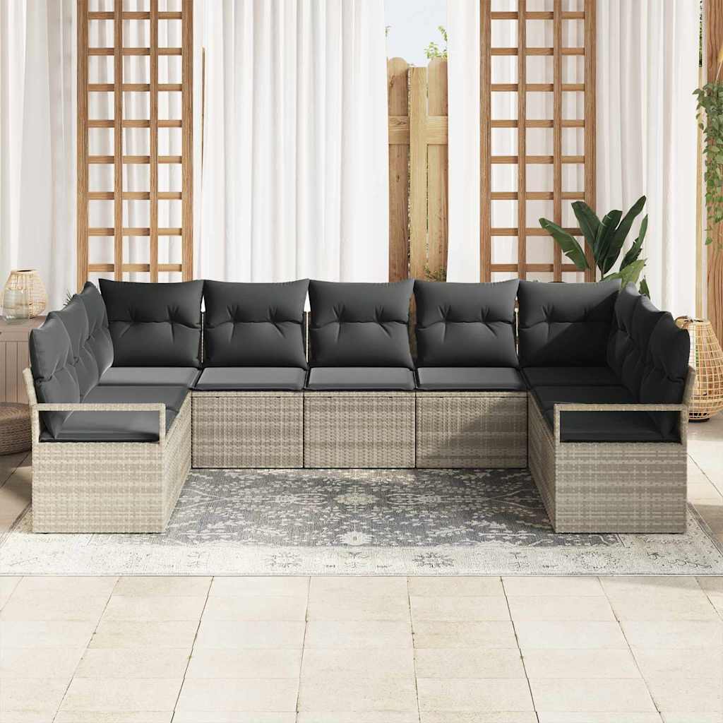 Ensemble de Canapés avec coussin 9 pcs Gris clair polyrotin