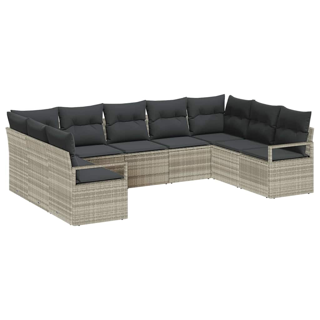 Ensemble de Canapés avec coussin 9 pcs Gris clair polyrotin