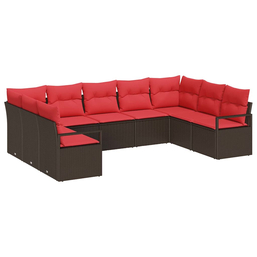 Ensemble de Canapés avec coussin 9 pcs Marron polyrotin