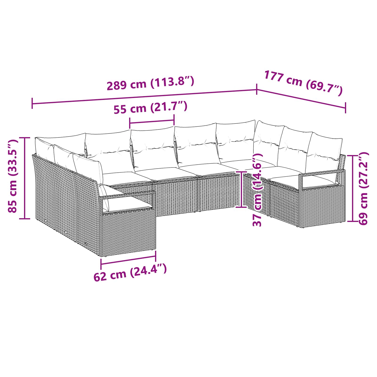 Ensemble de Canapés avec coussin 9 pcs Marron polyrotin