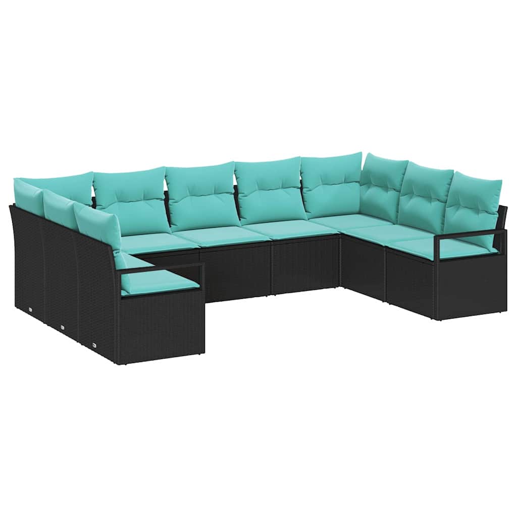 Ensemble de Canapés avec coussin 9 pcs Noir polyrotin