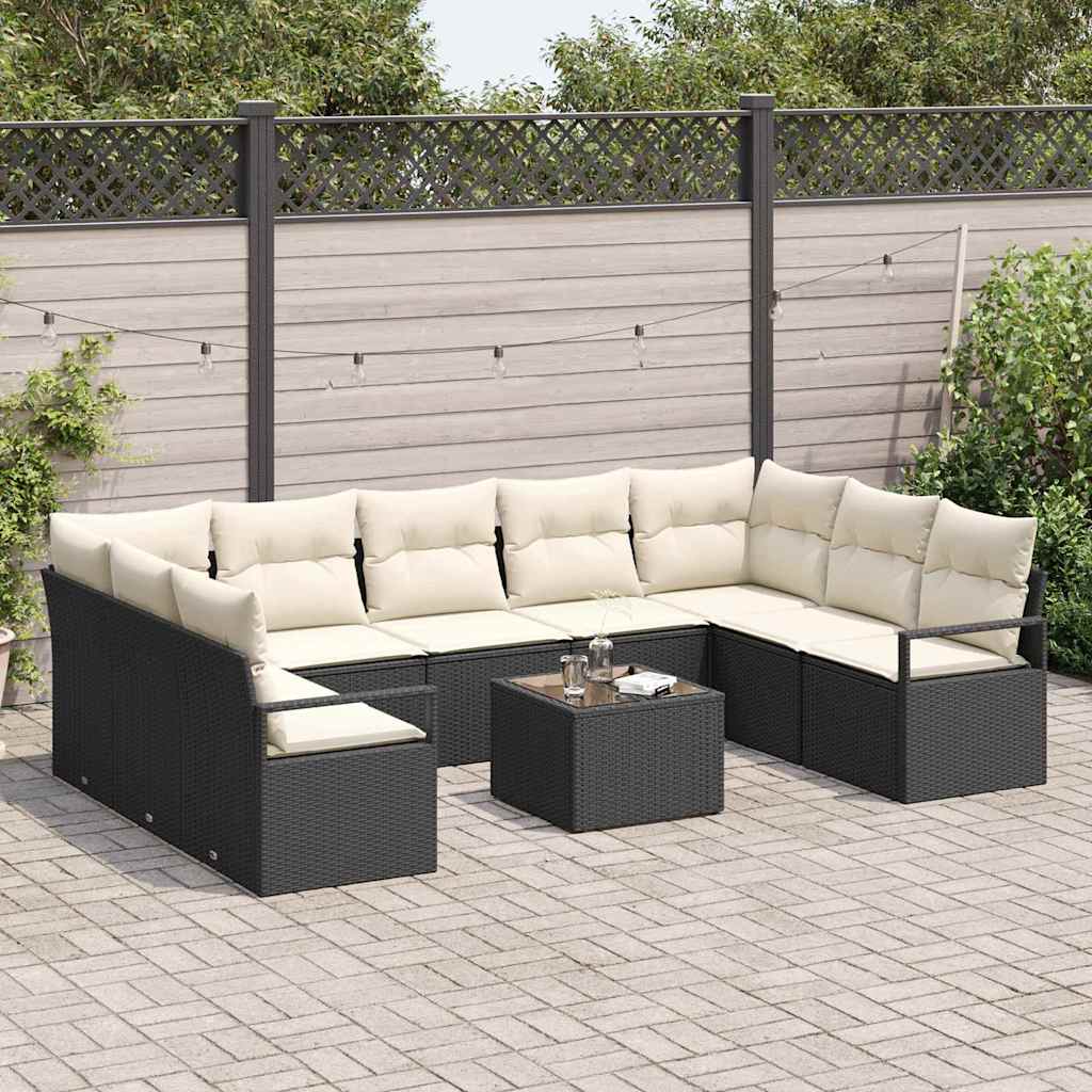 Ensemble de Canapés avec coussin 10 pcs Noir polyrotin