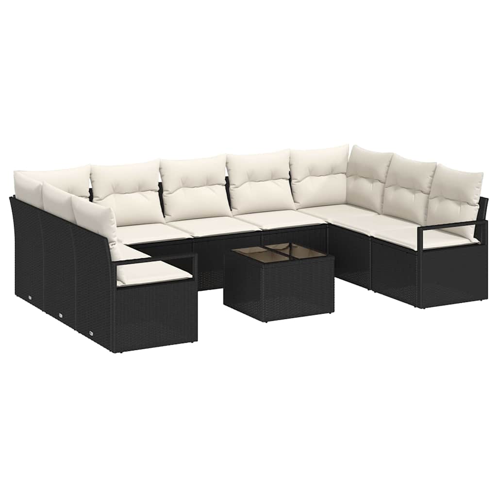 Ensemble de Canapés avec coussin 10 pcs Noir polyrotin