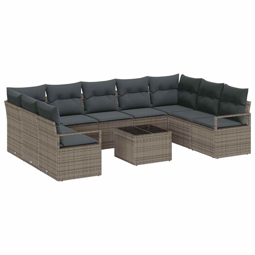 Ensemble de Canapés avec coussin 10 pcs Gris polyrotin