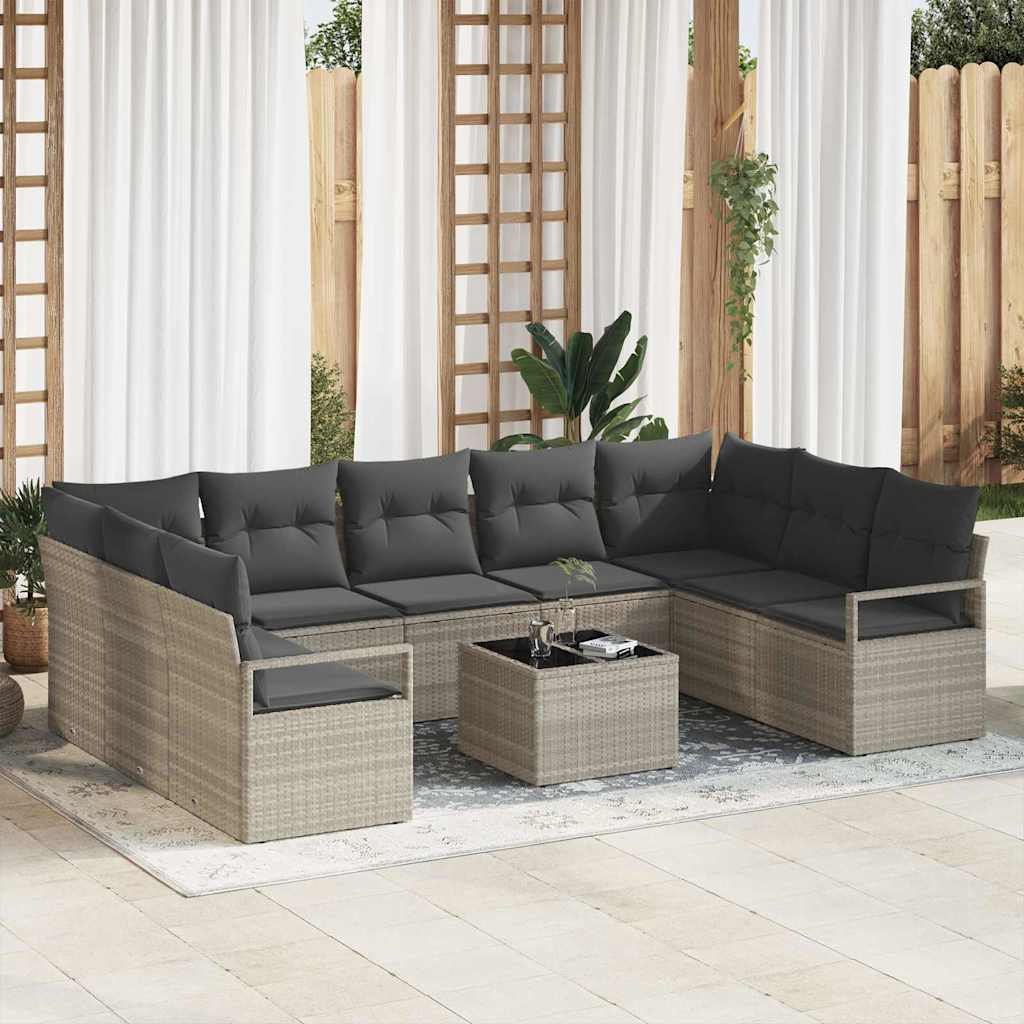 Ensemble de Canapés avec coussin 10 pcs Gris clair polyrotin