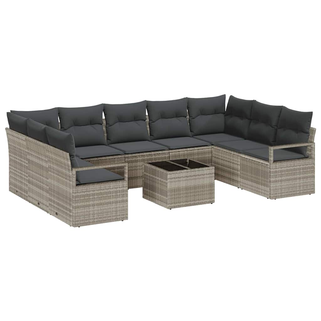Ensemble de Canapés avec coussin 10 pcs Gris clair polyrotin