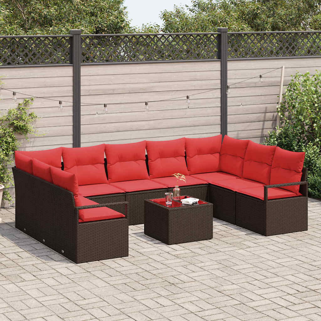 Ensemble de Canapés avec coussin 10 pcs Marron polyrotin