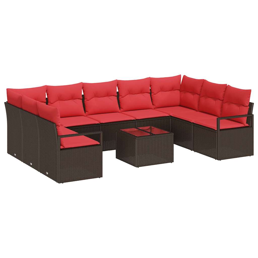 Ensemble de Canapés avec coussin 10 pcs Marron polyrotin
