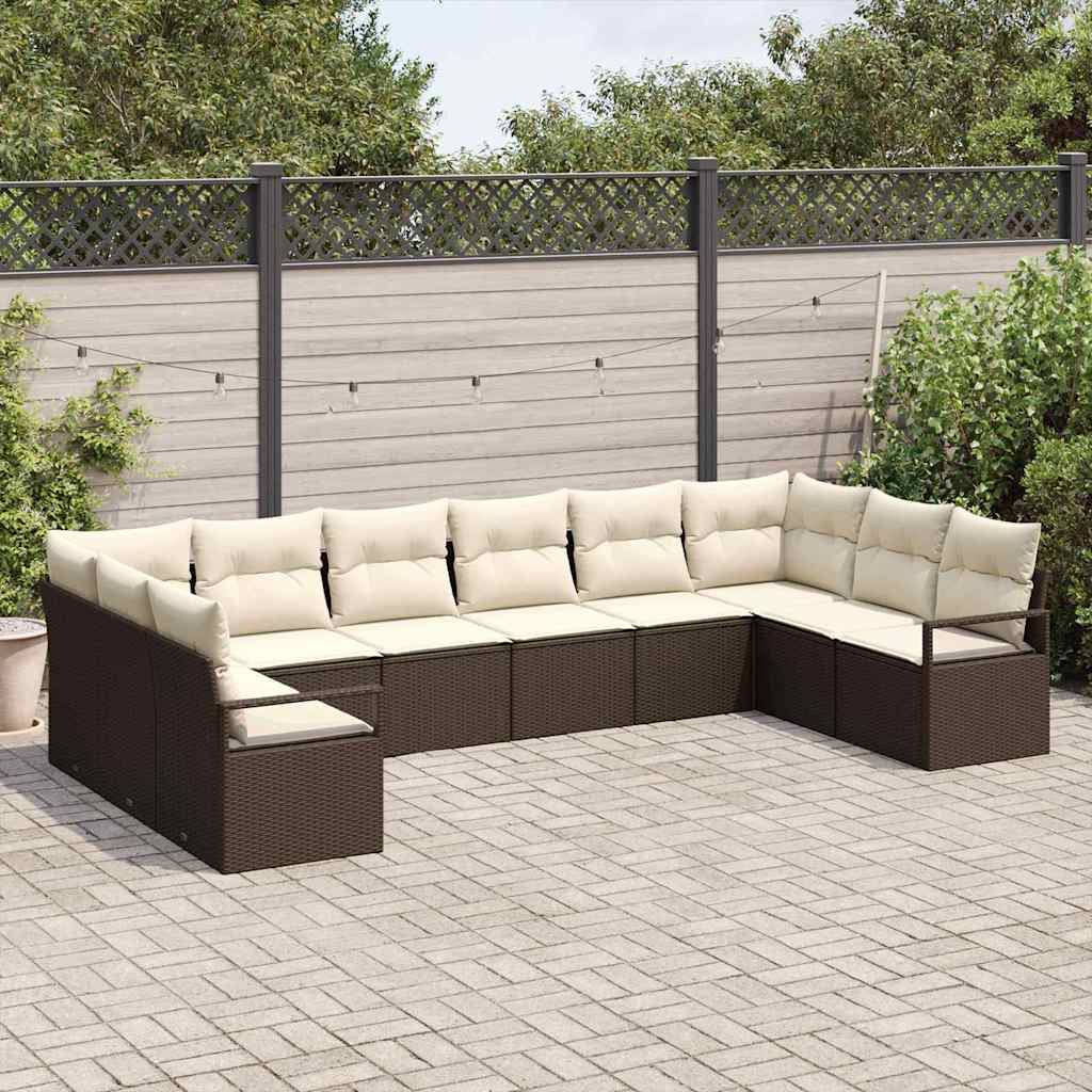 Ensemble de Canapés avec coussin 10 pcs Marron polyrotin