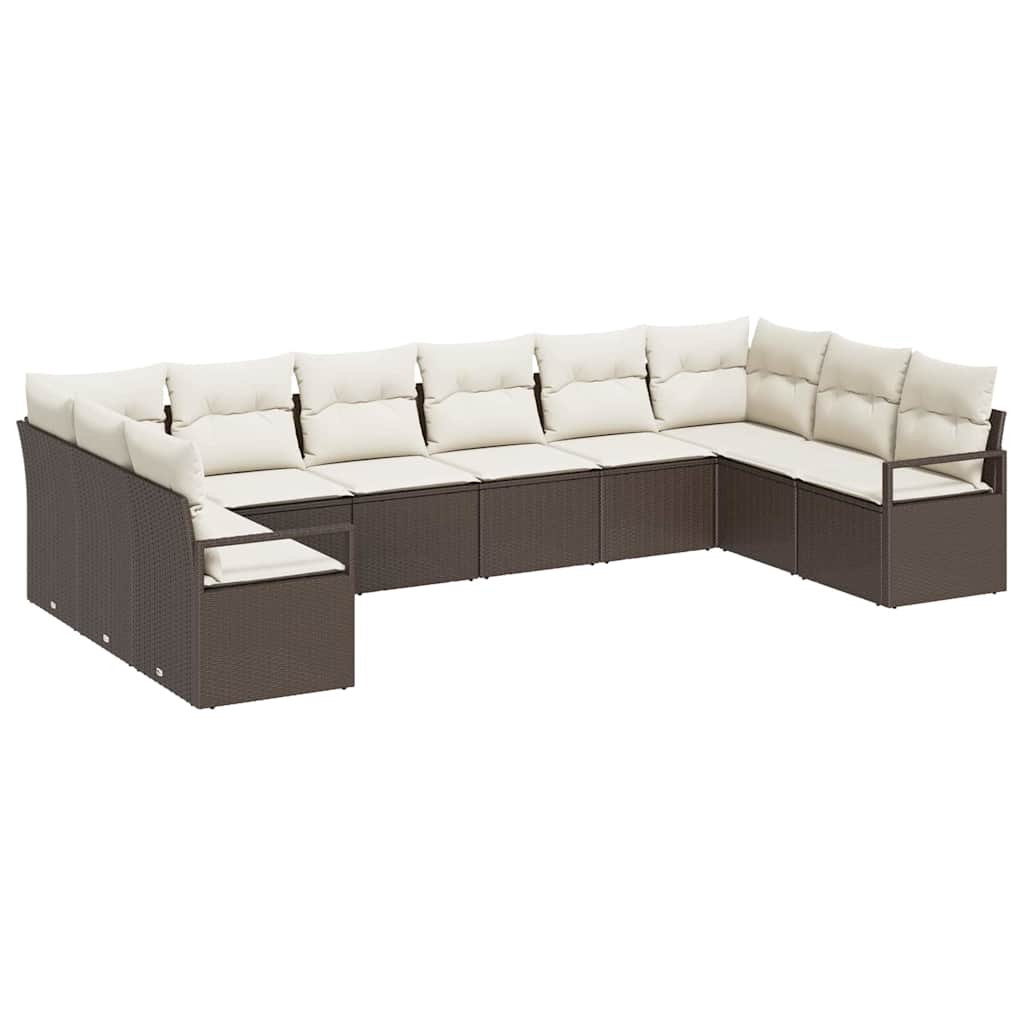 Ensemble de Canapés avec coussin 10 pcs Marron polyrotin