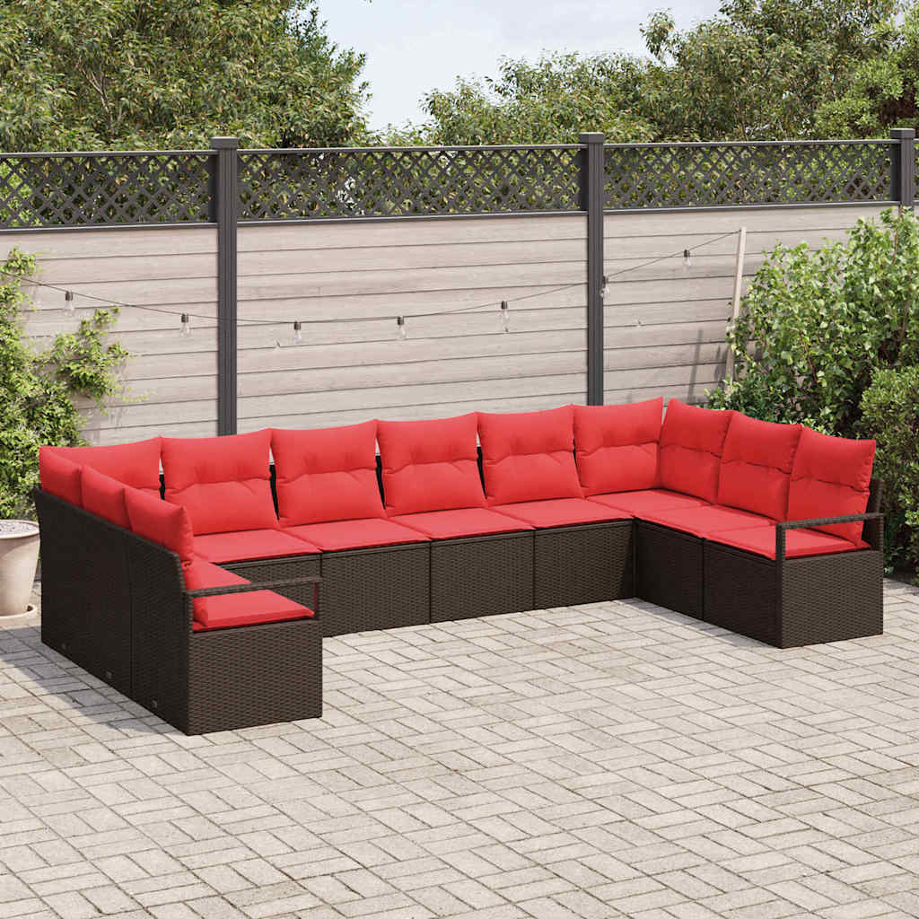 Ensemble de Canapés avec coussin 10 pcs Marron polyrotin