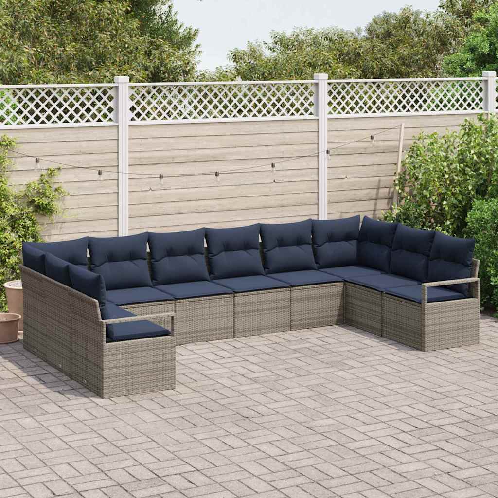 Ensemble de Canapés avec coussin 10 pcs Gris polyrotin