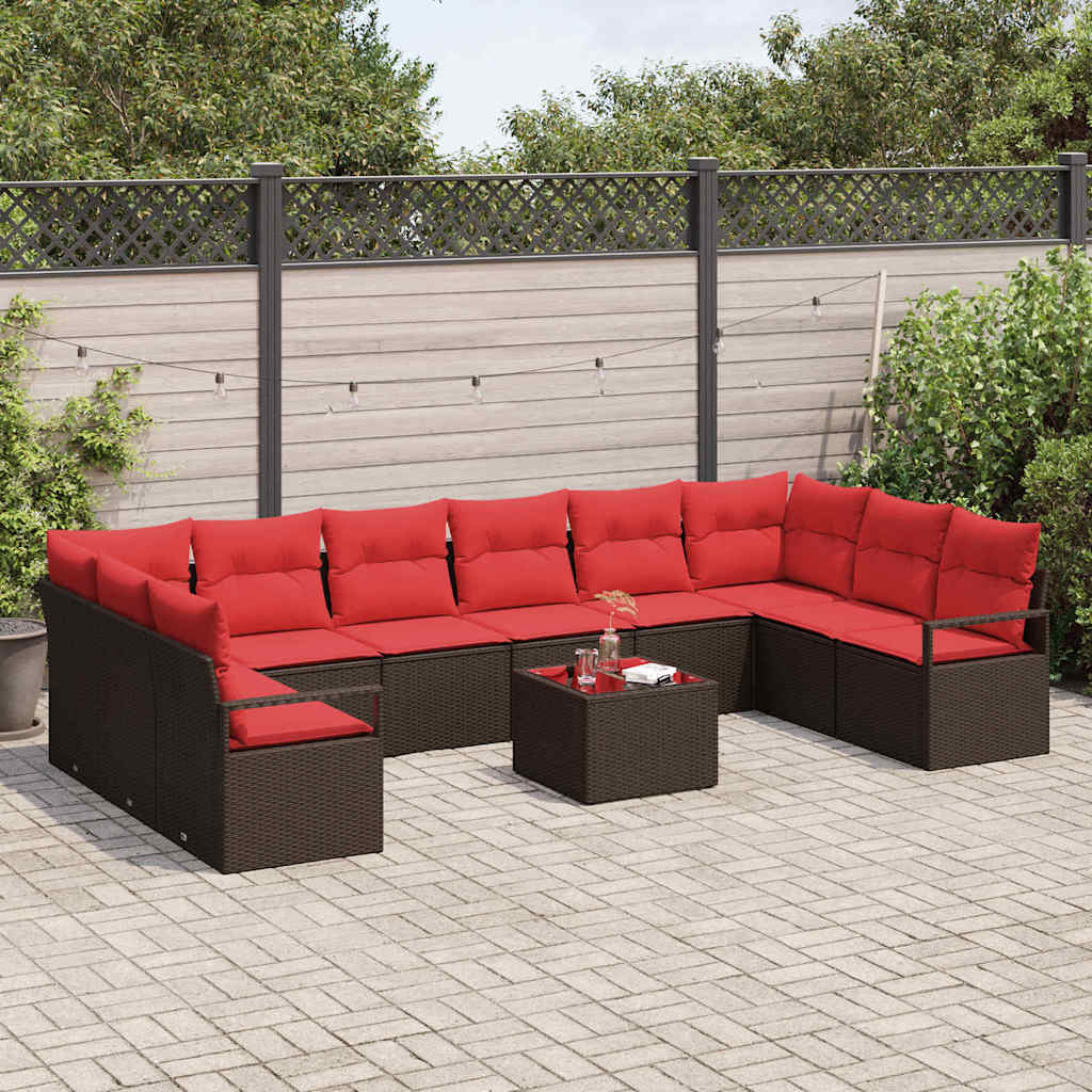 Ensemble de Canapés avec coussin 11 pcs Marron polyrotin