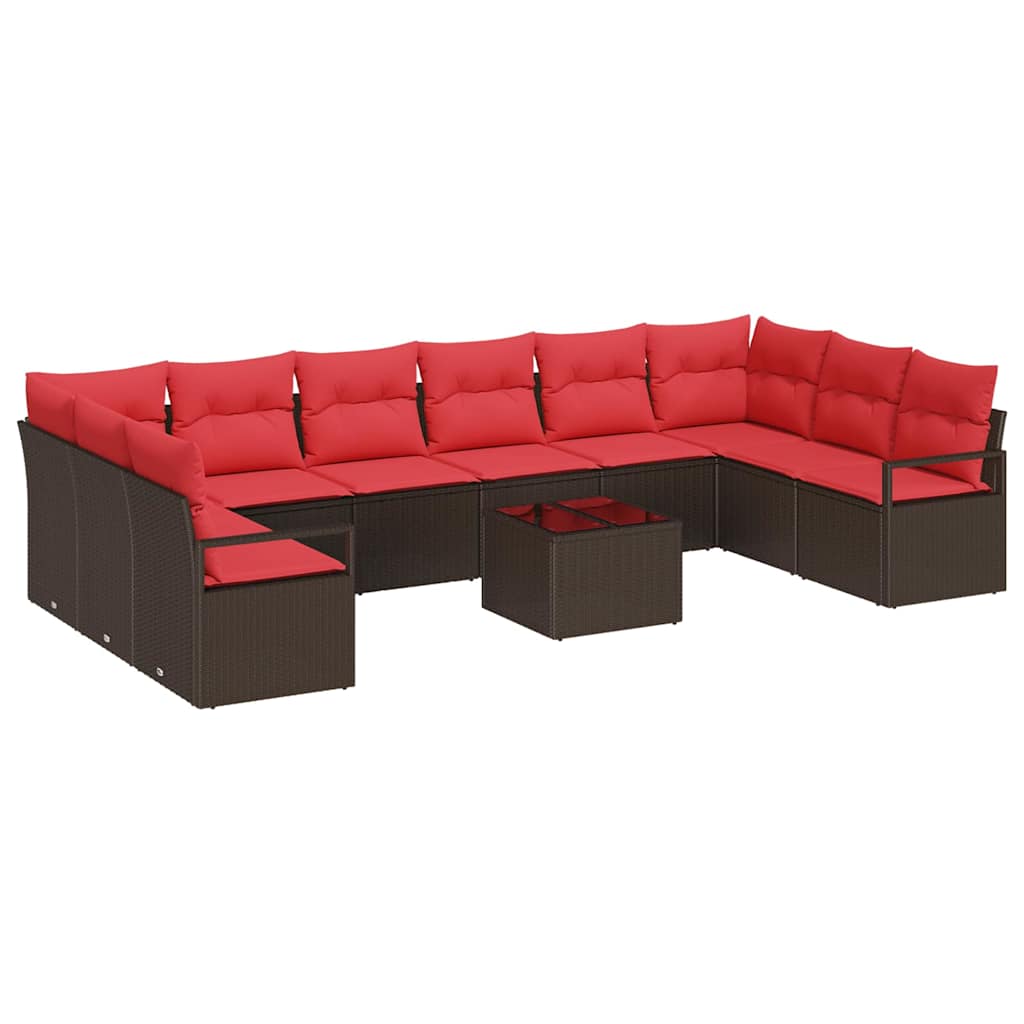 Ensemble de Canapés avec coussin 11 pcs Marron polyrotin