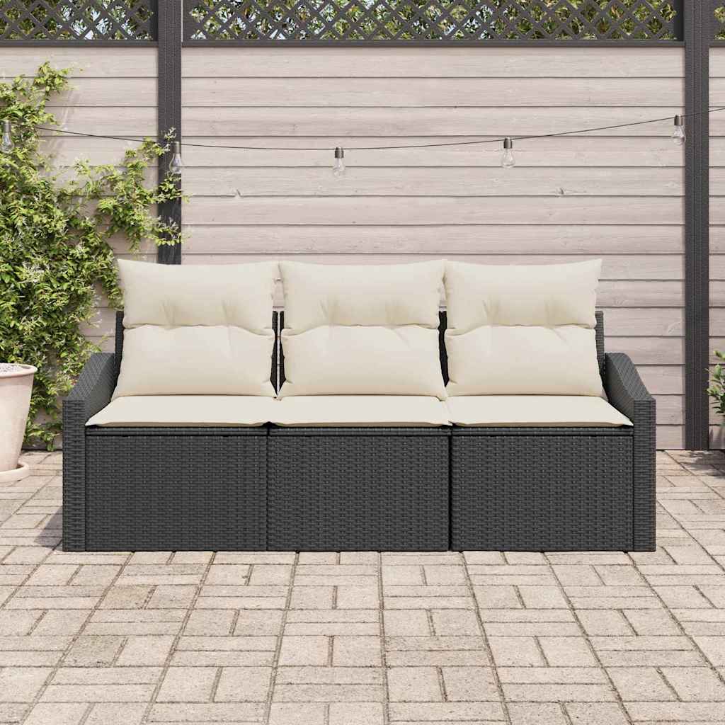 Ensemble de Canapés avec coussin 3 pcs Noir polyrotin